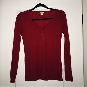 JCrew Red Waffle Long Sleeve Shirt